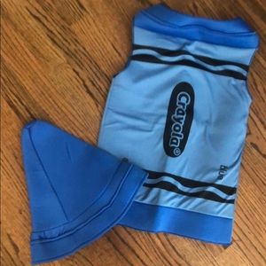 Blue 3-4 Crayon costume with hat.